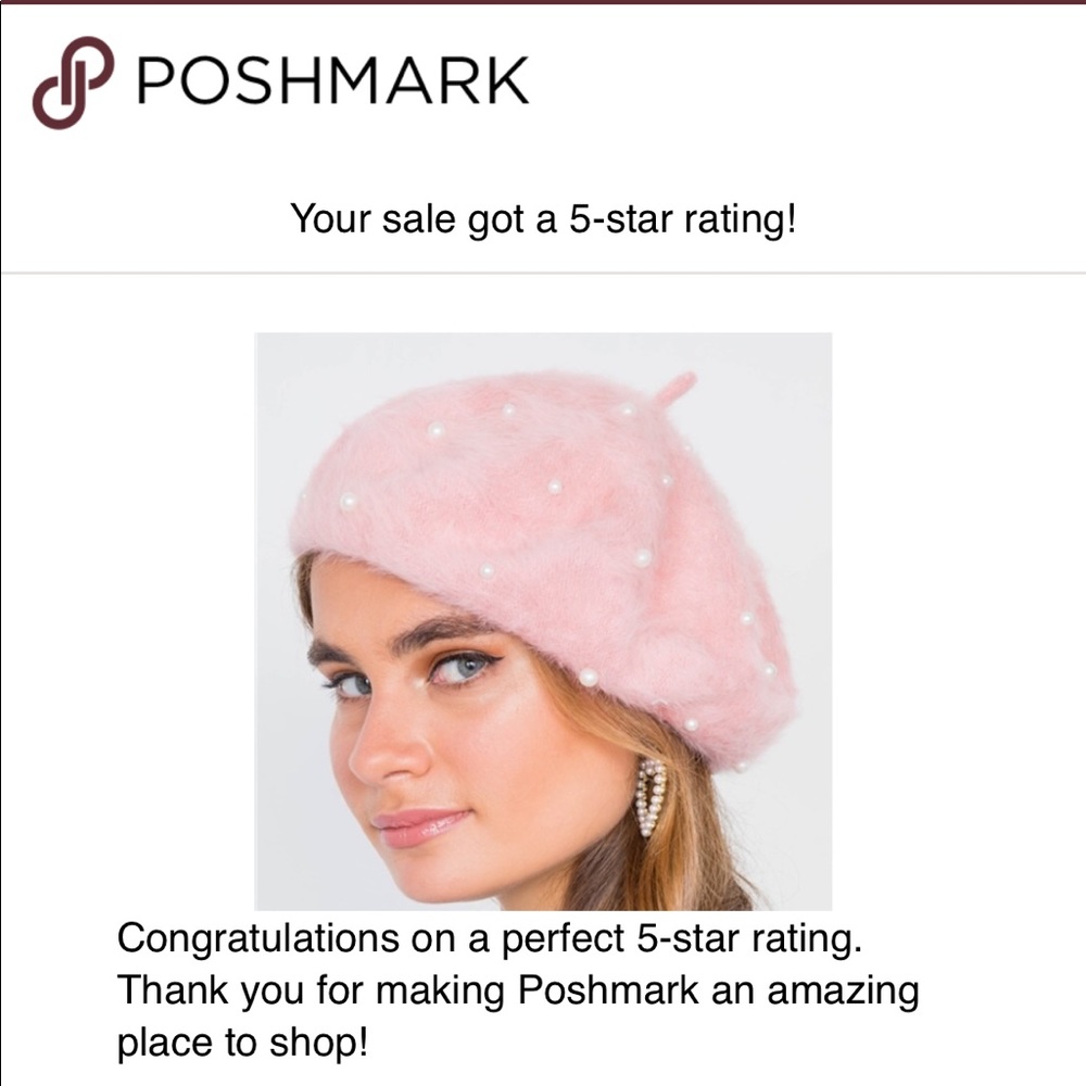 Last 1! PINK or IVORY KNIT FUZZY PEARL BERET - Picture 3 of 8